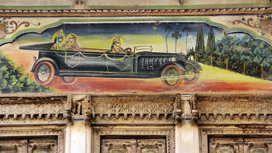 Hand Painted with religious scene on the wall in Mandawa Town
