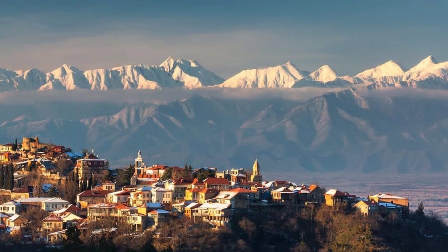 Signagi with mountains in the background