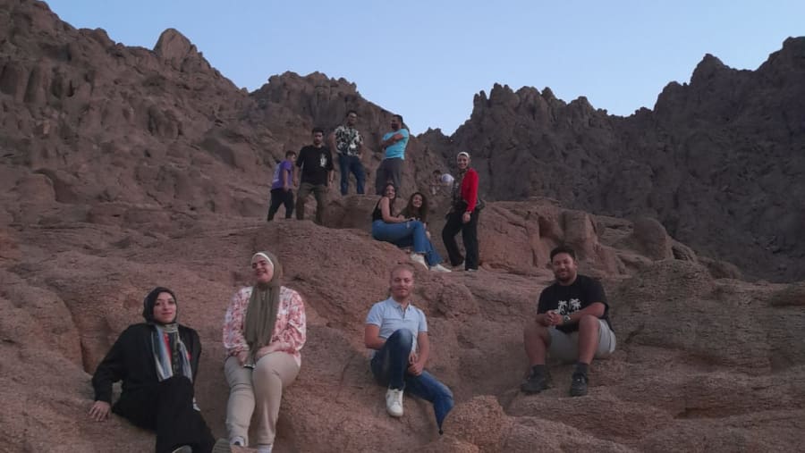 Tourists exploring desert