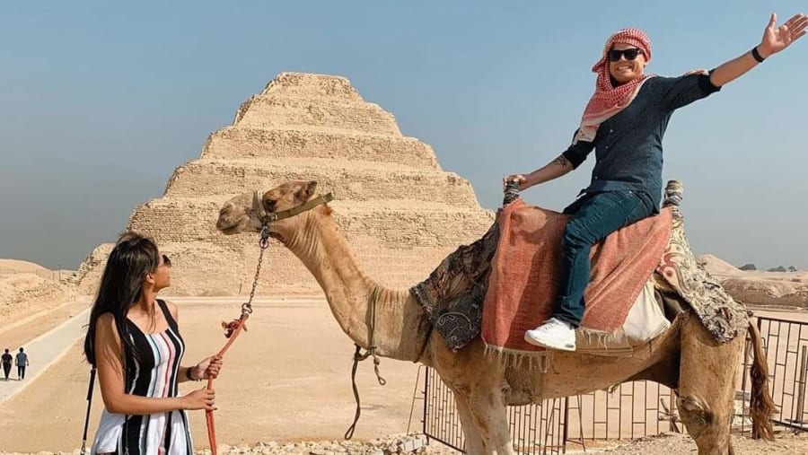 Guests in front of the Step Pyramid