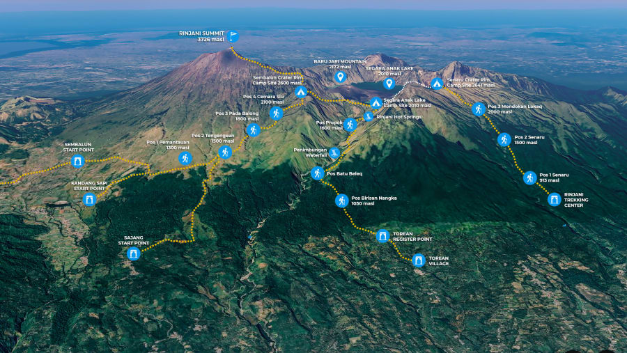rinjani trekking map