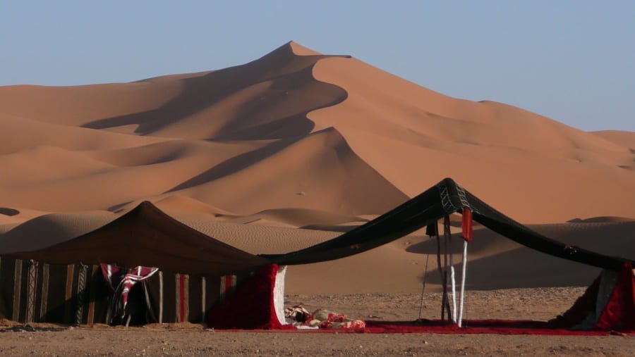 Camp amidst the sand dunes in Diabo Oases of Morocco