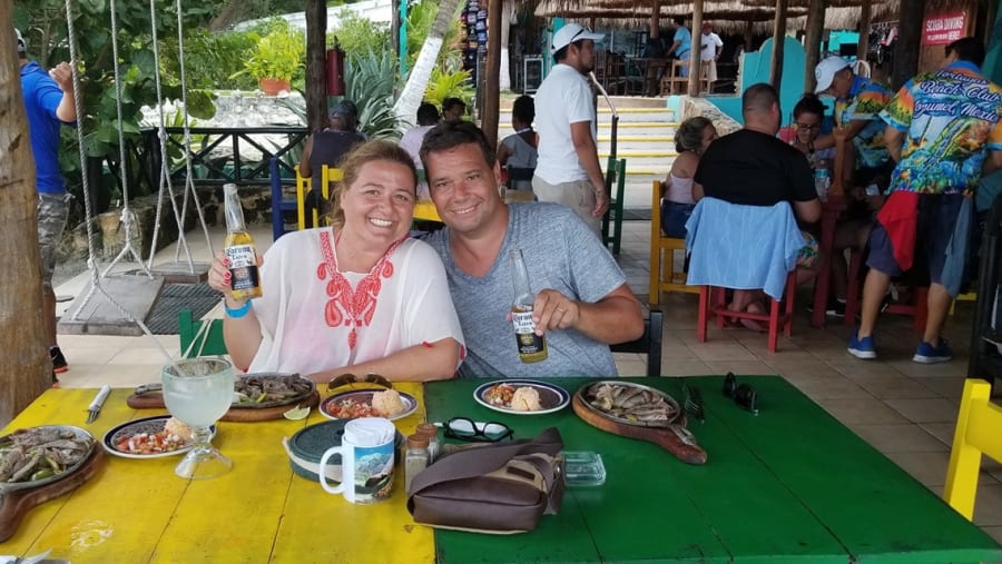 Happy tourists at the Beach Club