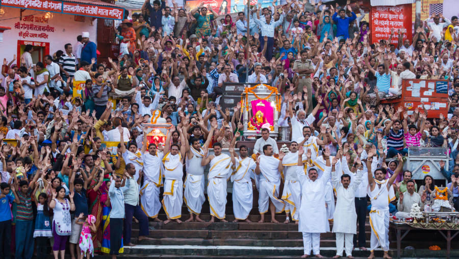 Prayers being offered at the banks of River Ganga