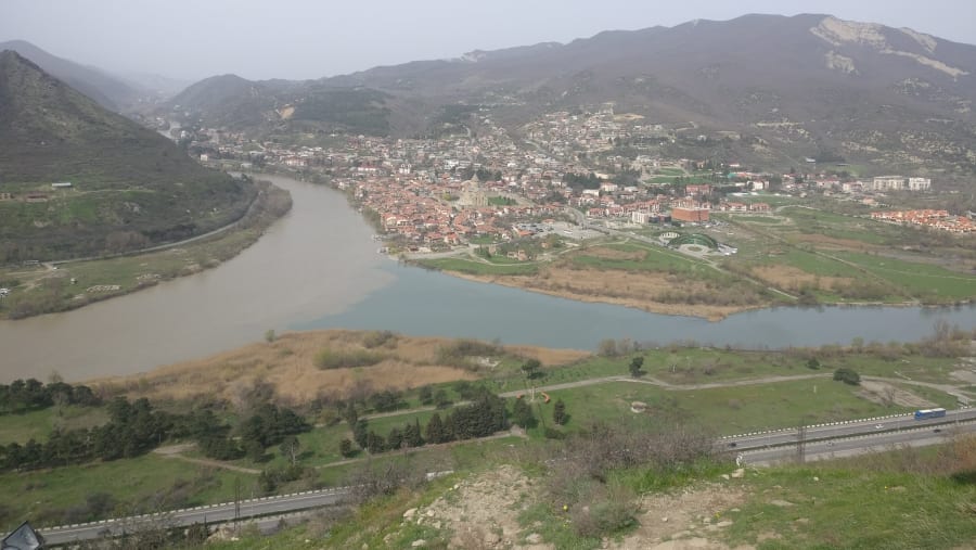 View from Jvari Monastery to Mtkvari and Aragvi River