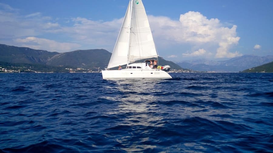 Sailing over Adriatic Sea in Bay of Kotor