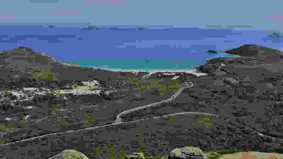 View of Squeaky beach from Mt Bishop summit