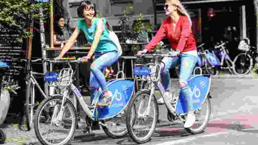 Travellers cycling in Ibiza