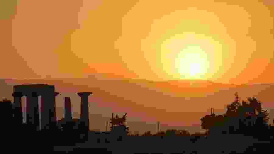 Sunset view from the ruins of Ancient Corinth