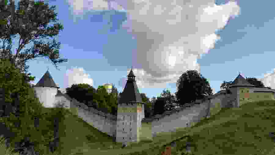 Towers and fortress walls surrounding Assumption monastery