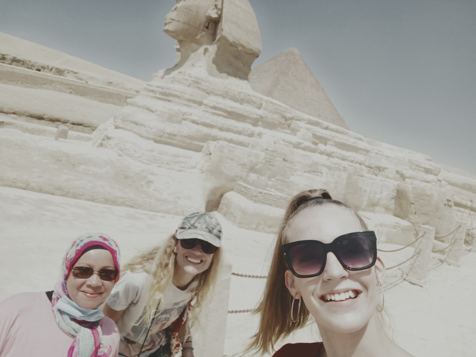 Great Pyramid of Giza, Great Sphinx of Giza, Valley Temple, River Nile at sunset