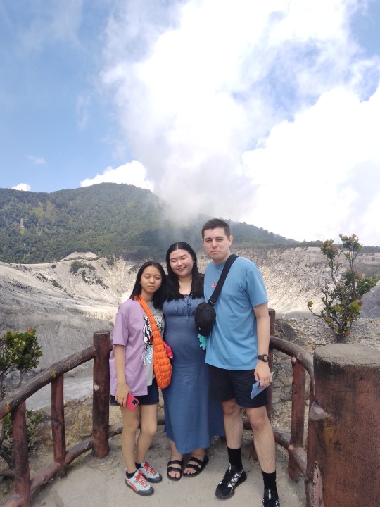 Tangkuban Perahu volcanic crater, tea plantation, rice fields and forest, hot spring