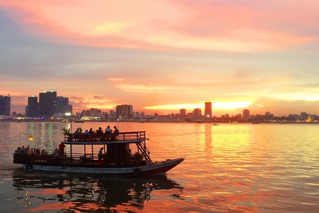 Mekong River, Phnom Penh's skyline, temples, pagodas, and modern cityscapes