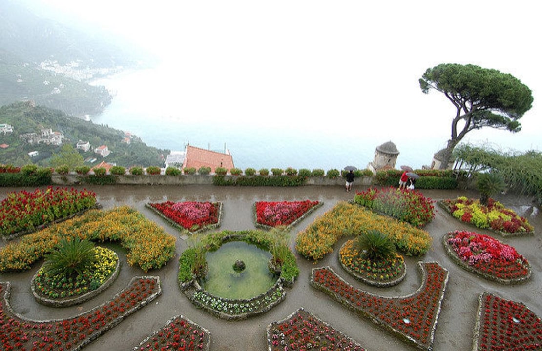 Amalfi Coast cliffs, Ravello gardens and Villa Rufolo, Terrace of Infinity at Villa Cimbrone