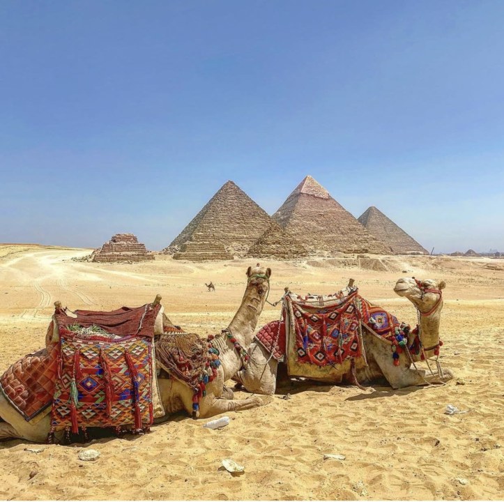 Great Pyramid of Giza, Giza Plateau, nine pyramids, orange desert landscape
