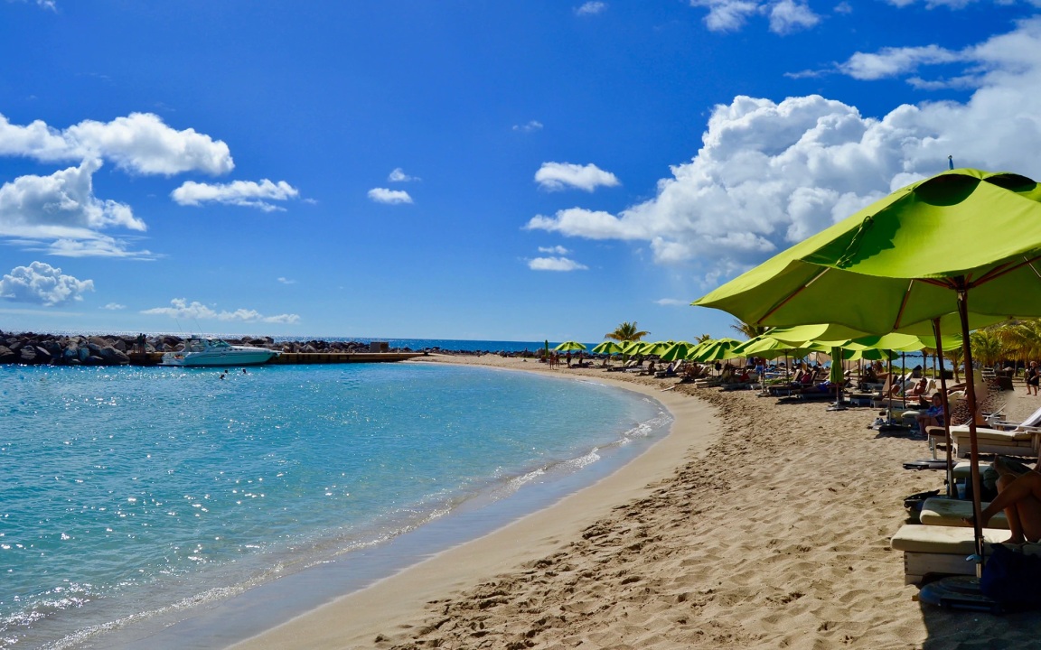 Timothy Hill panoramic view, Frigate Bay Valley coastline, Carambola Beach Club sands