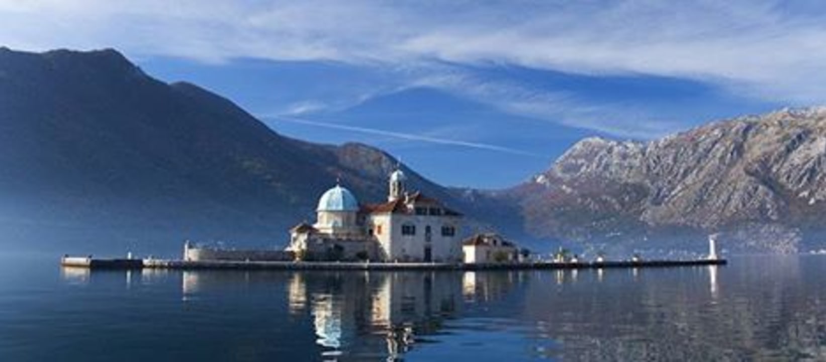 Perast coastline, island of Our Lady of the Rocks, Kotor Old Town