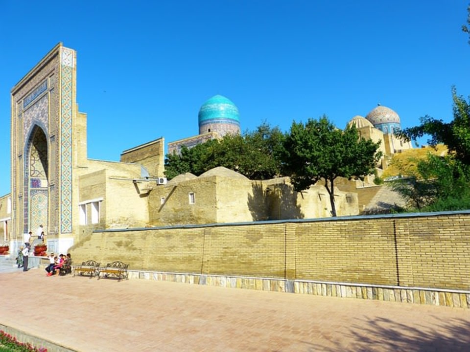 Takhtakaracha mountain pass, Ak-Saray Palace mosaics, Kok-Gumbaz Mosque blue dome