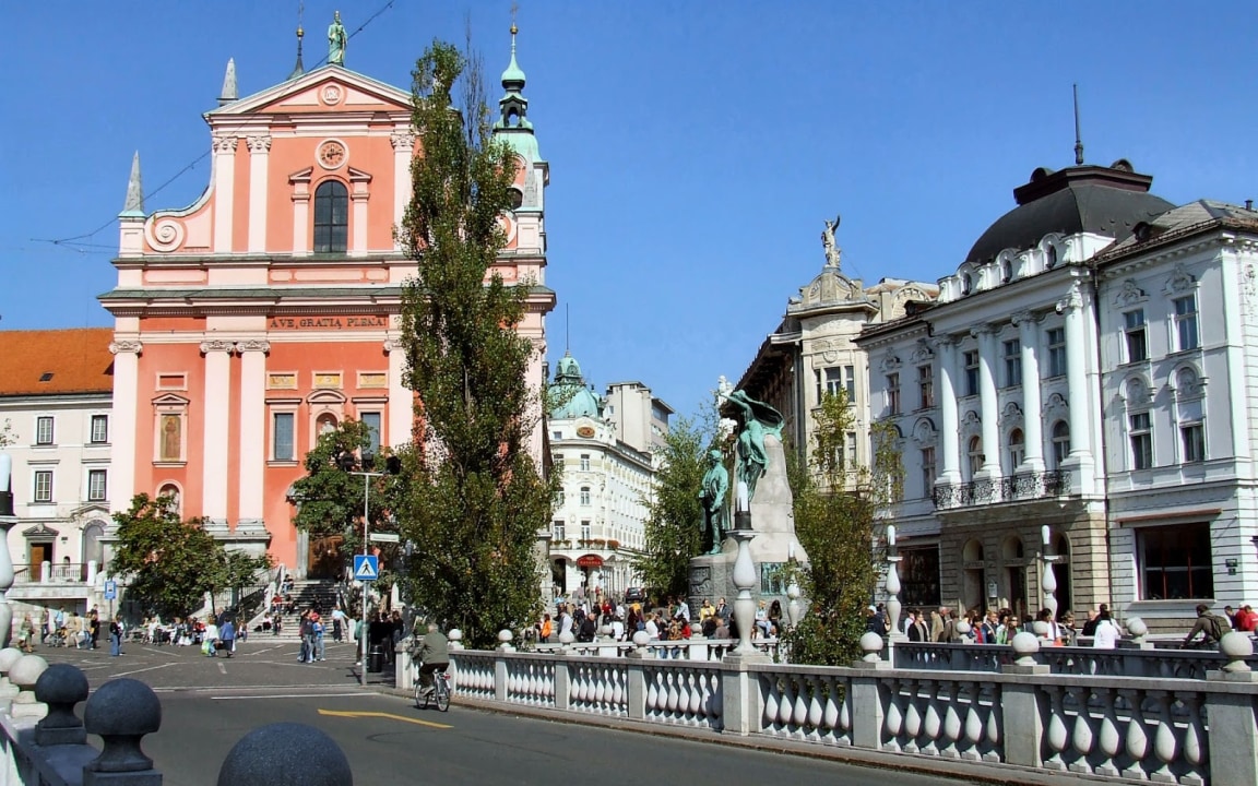 Dragon Bridge (Ljubljana), Triple Bridge, Ljubljana Castle, Prešeren Square