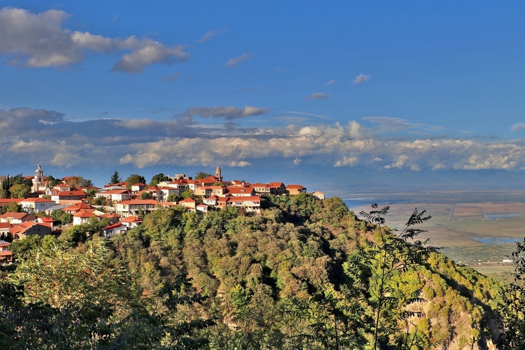 Bodbe Monastery above the Alazani Valley, Signagi city walls