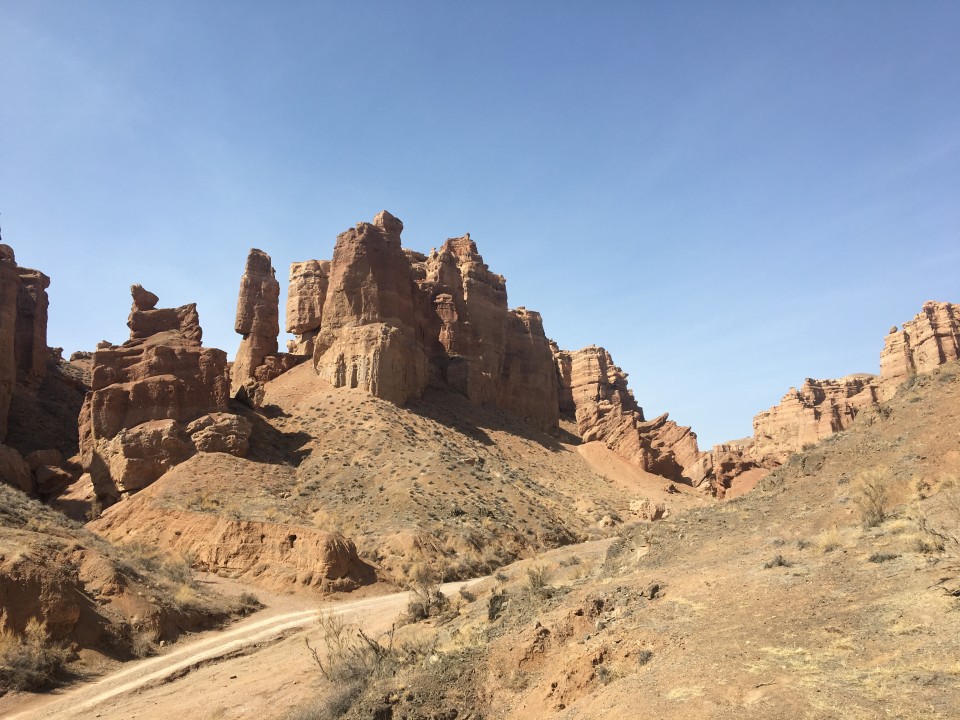 Charyn Canyon red cliffs, Valley of Castles rock formations, Yellow Canyon coffee stop