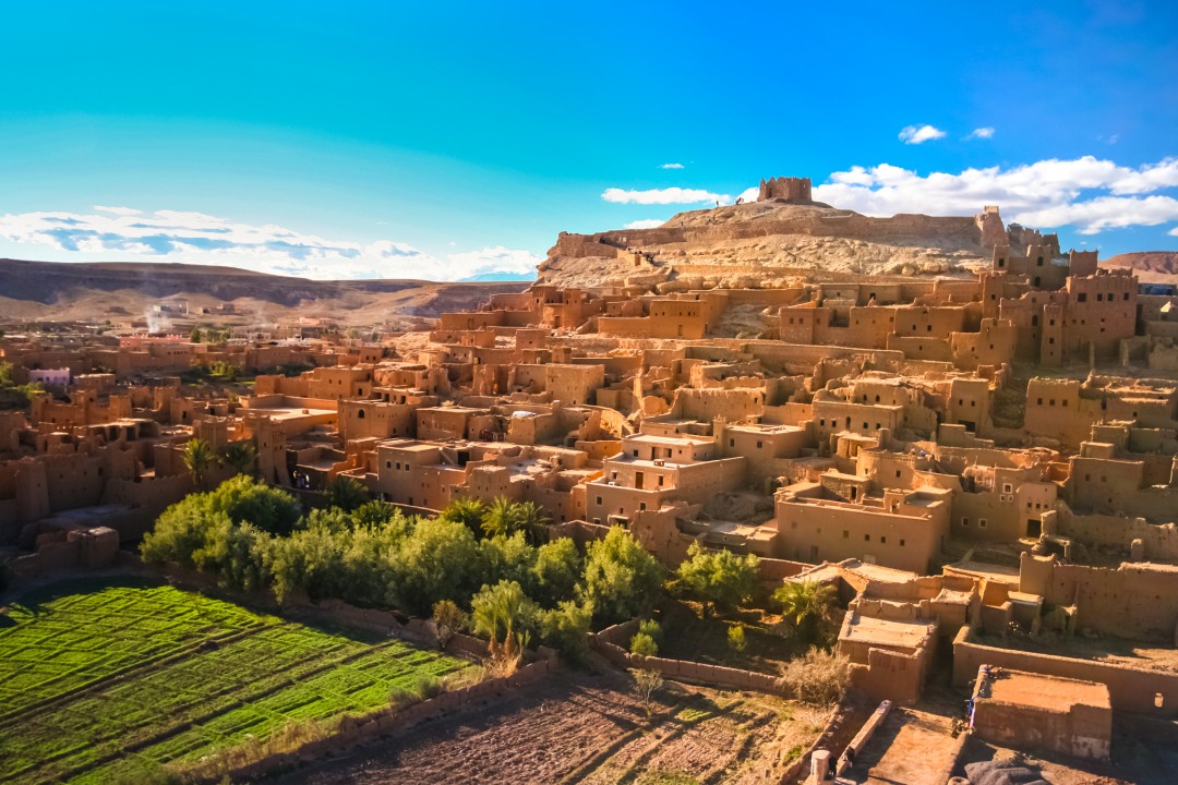 Ksar of Aït Benhaddou, Atlas Mountains passes, Erg Chebbi dunes, Draa Valley oases