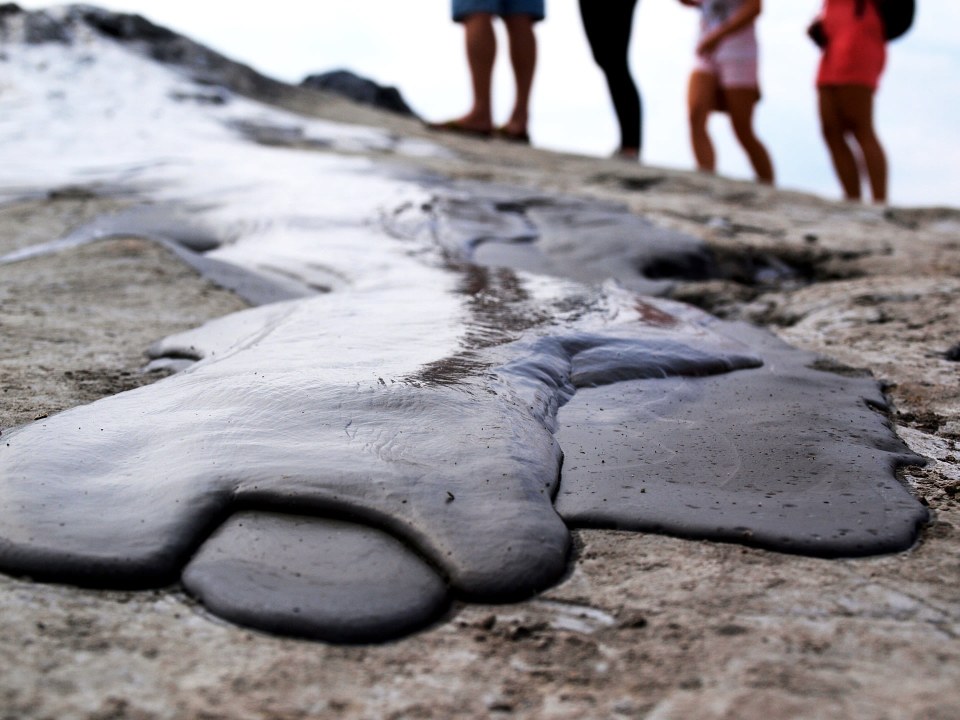 Bledug Kuwu salt mud volcanoes, Wirosari area steam plumes, Yogyakarta countryside