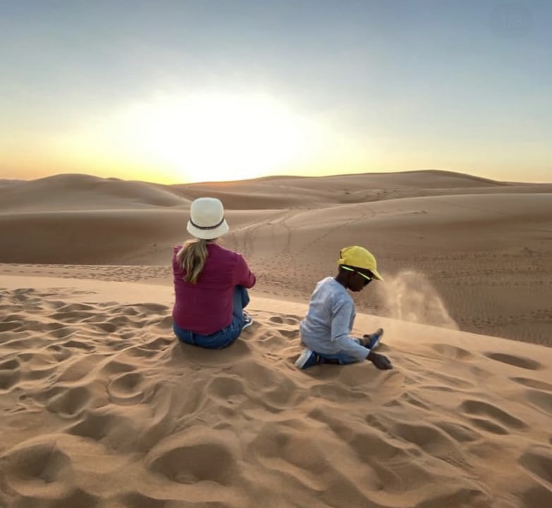 Wadi Bani Khalid turquoise pools, Bedouin house hospitality, Wahiba Sands dunes at sunset