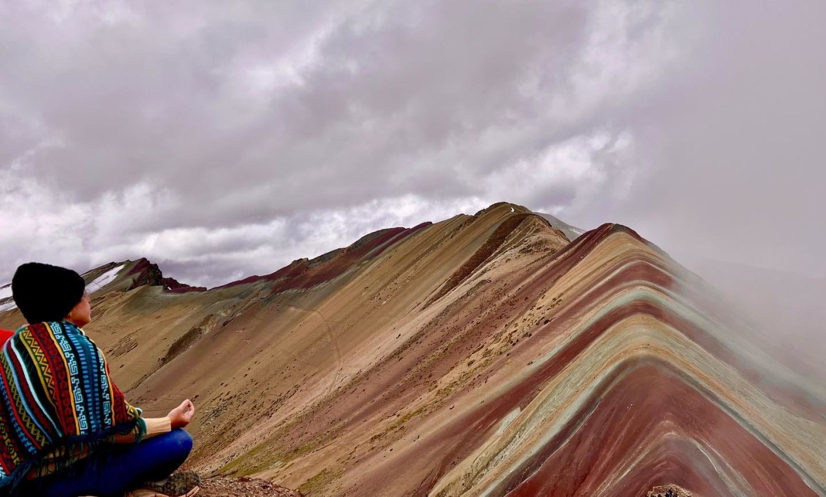 Rainbow Mountain Vinicunca, Red Valley crimson rock, Ausangate snow-capped peaks