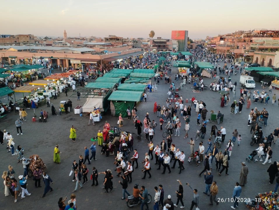 Jemaa el-Fnaa market stalls, Souk Mouassine alleys, Rahba Kedima