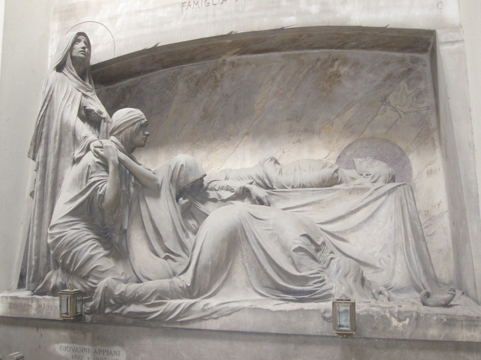 Monumental Cemetery of Staglieno, neoclassical porticos, Caterina Campodonico, Oneto Angel