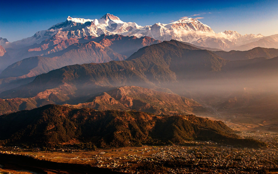 Poon Hill sunrise, Ghorepani forests, Annapurna Base Camp panorama