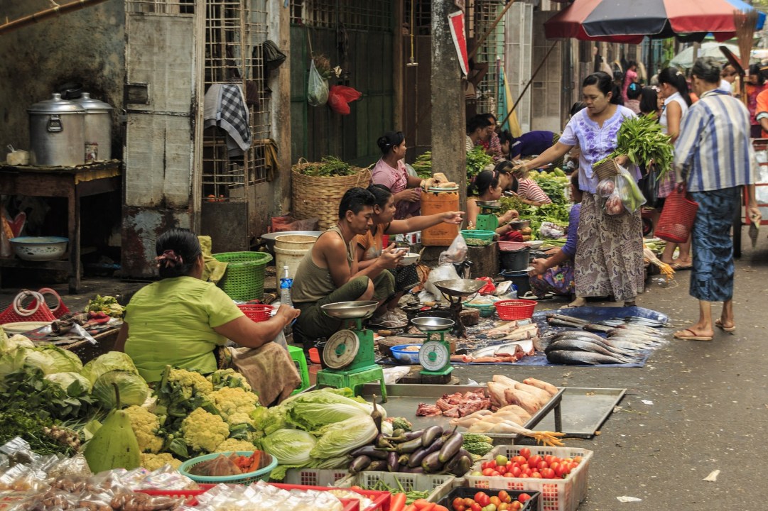 Yangon, Bogyoke Market, historic colonial buildings