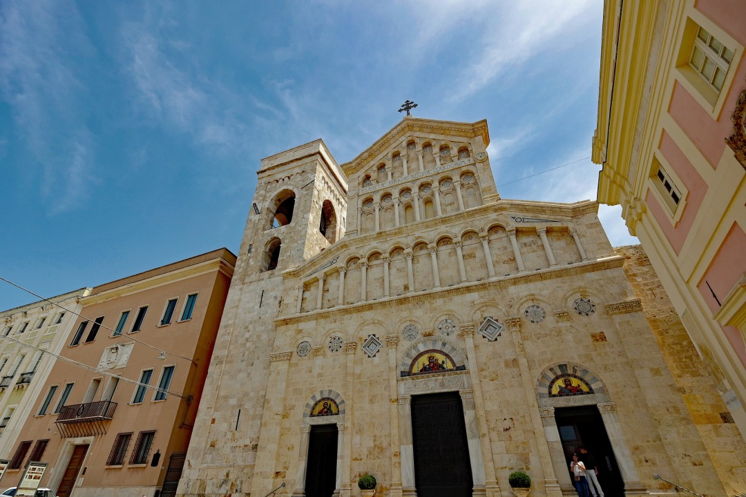 Bastione di Saint Remy terrace, Cathedral of Santa Maria, Torre dell'Elefante ramparts, the Mediterranean Sea