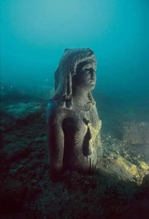 Old Alexandria ruins, Queen Cleopatra's Palace beneath the Mediterranean Sea, eastern port dives