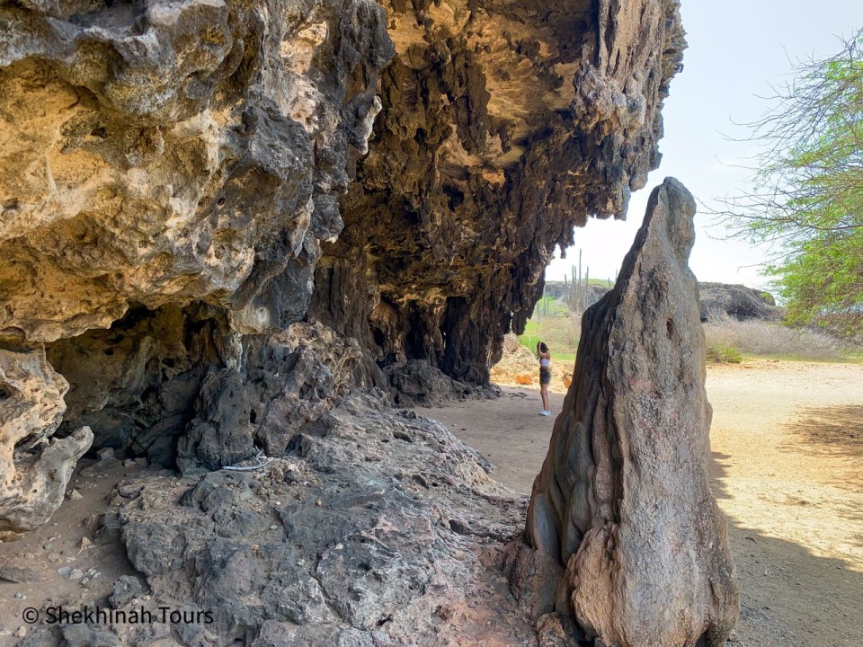 Boca Onima, east side of Bonaire, cliff-like cave corals, Indian inscriptions