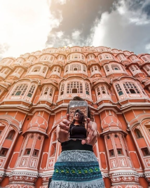 Hawa Mahal five-story pink sandstone facade, Jantar Mantar 18th-century astronomical instruments, City Palace royal courtyards