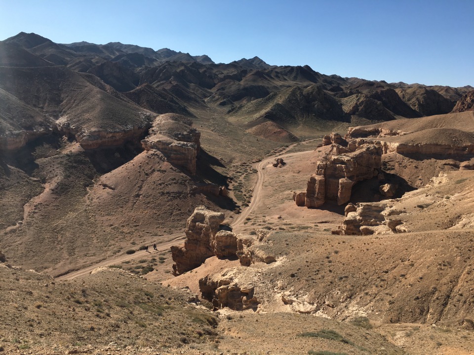 Charyn Canyon red stone formations, Charyn River walk, Kazakh countryside