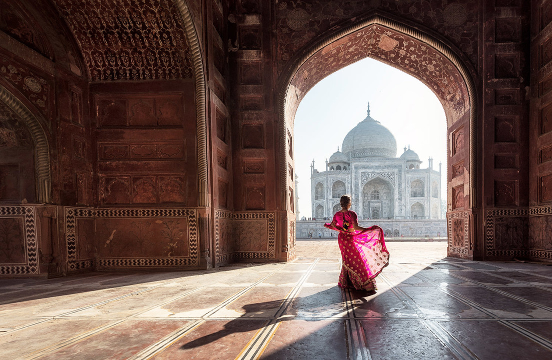 Sunrise at Taj Mahal, rickshaw lanes of Chandni Chowk, Amber Fort ramparts, Jal Mahal lakeside