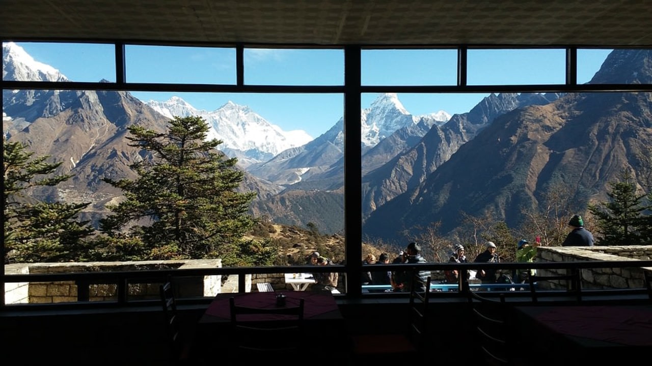 Namche Bazaar markets, Syangboche ridgeline, Dudh Koshi River valley, Mt. Everest vistas