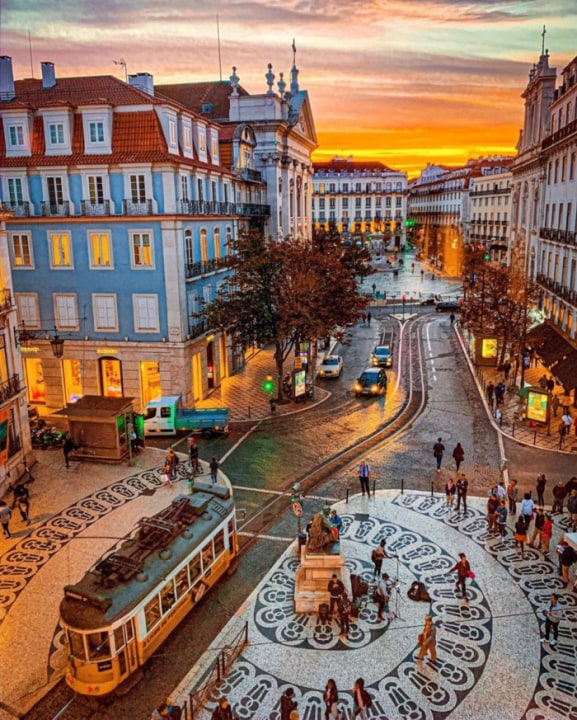Sun Gate viewpoint, Alfama Neighbourhood alleys, Rossio Square, Chiado district