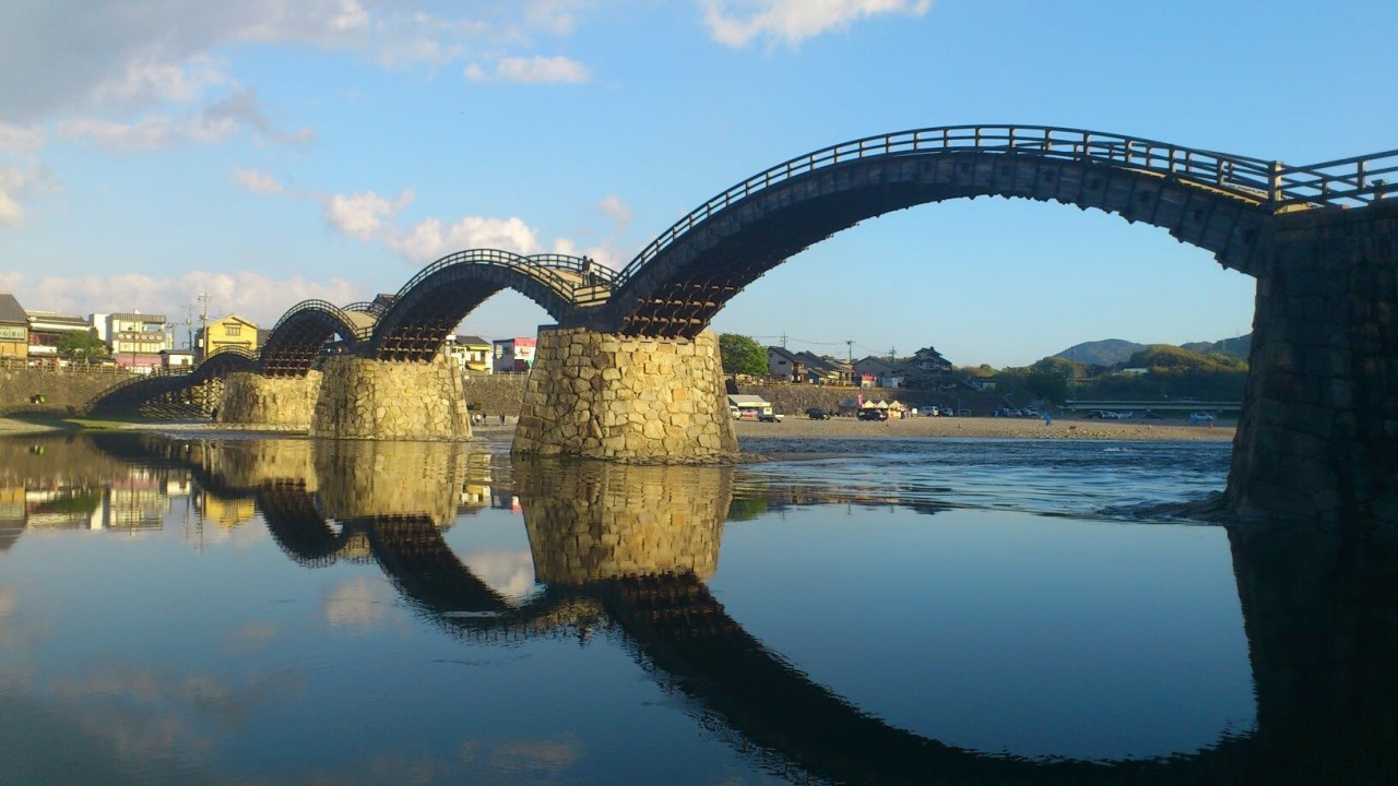 Kintai Bridge's wooden arches, sea-framed Itsukushima Shrine, Itsukushima's floating red torii