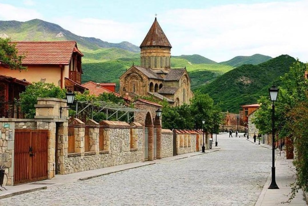 Narikala overlooking the Mtkvari River, Mtatsminda Mountain, Svetitskhoveli Cathedral, cobbled streets of Mtskheta