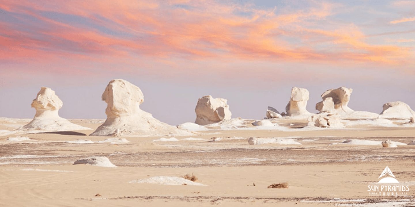 Bahariya Oasis, Black Desert dunes, Crystal Mountain quartz, White Desert wind-carved rock formations
