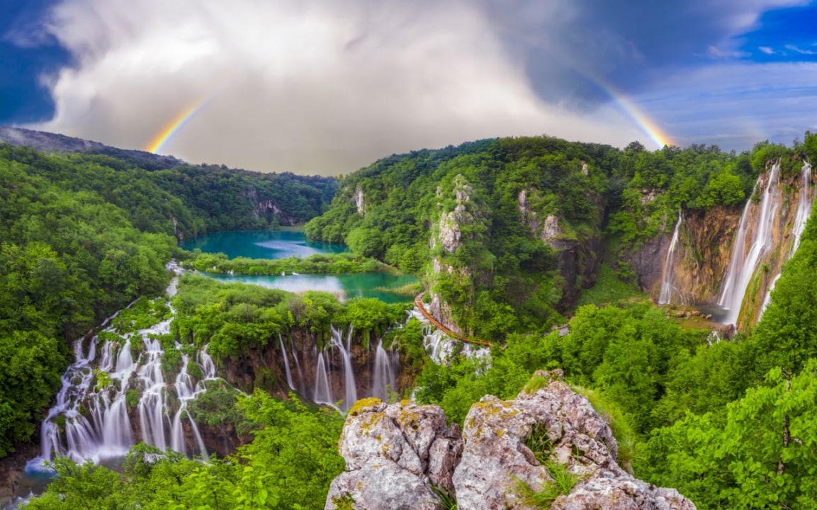 Plitvice Lakes National Park, emerald lakes, wooden footbridges and pathways, Split