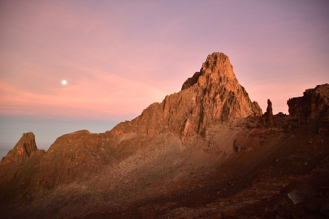 Batian and Nelion, volcanic ridges, glacial valleys, Mount Kenya Forest Reserve
