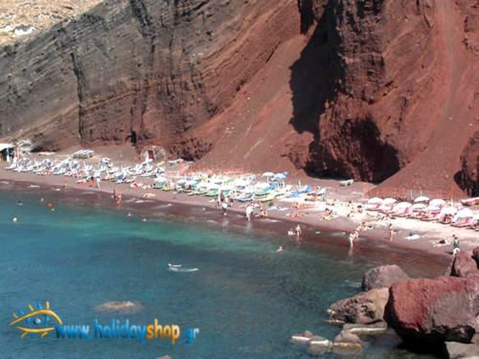 Playa Negra black beach, Playa Roja Red Beach, Pyrgos ruined Venetian Castle, Oia caldera sunset
