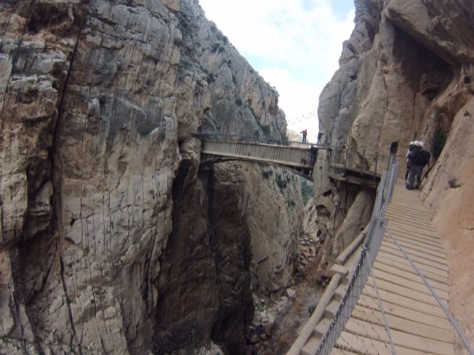 Caminito del Rey hanging boardwalk, Guadalhorce canyon cliffs, Bobastro Fortress carved into rock
