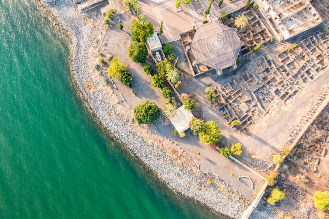 Mount Arbel cliffs, Sea of Galilee shoreline, Capernaum ruins, Yardenit on the River Jordan