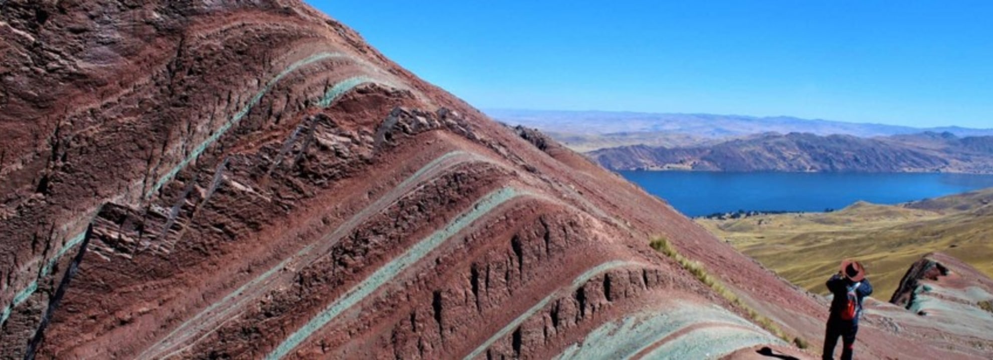 Pallay Puncho Mountain, the blue waters of Layo Lake, Cusco